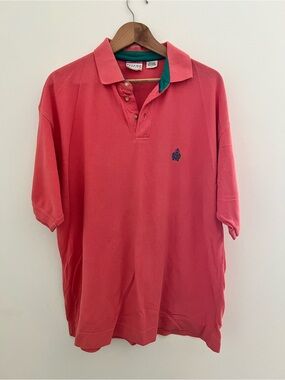 Vintage 90s Bugle Boy Men’s Coral Polo Shirt with Contrast Collar